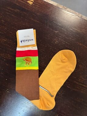 Oxford Mustard, Brown & Green Burger Novelty Crew Socks